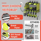 Veitorld Power Tool Organizer with Charging Station, Heavy Duty Modular Wall Mount Rack for Garage - 4 Drill Holders, Tool Storage Organizer, Christmas Birthday Gifts for Men Him Dad Husband