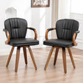 Swivel Dining Chairs Set of 2 Mid Century Modern Black Faux Leather Upholstered Kitchen Chairs with Bentwood Frame Armrests Side Chairs,Comfortable Ergonomic Wood Accent Chair No Wheels