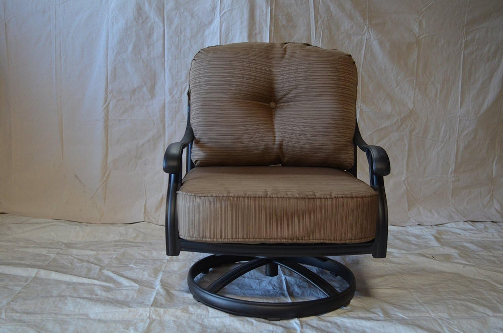 Nassau Cast Aluminum Powder Coated 4 Swivel Rocker Club Chairs with Walnut Se...