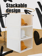6 Pack Hat Organizer Box, Stackable Clear Baseball Caps Holder Box Containers with Magnetic Door for Hats Snapback Cap Storag, Hat Rack Display Case, Holds 8 Hats Each (White)
