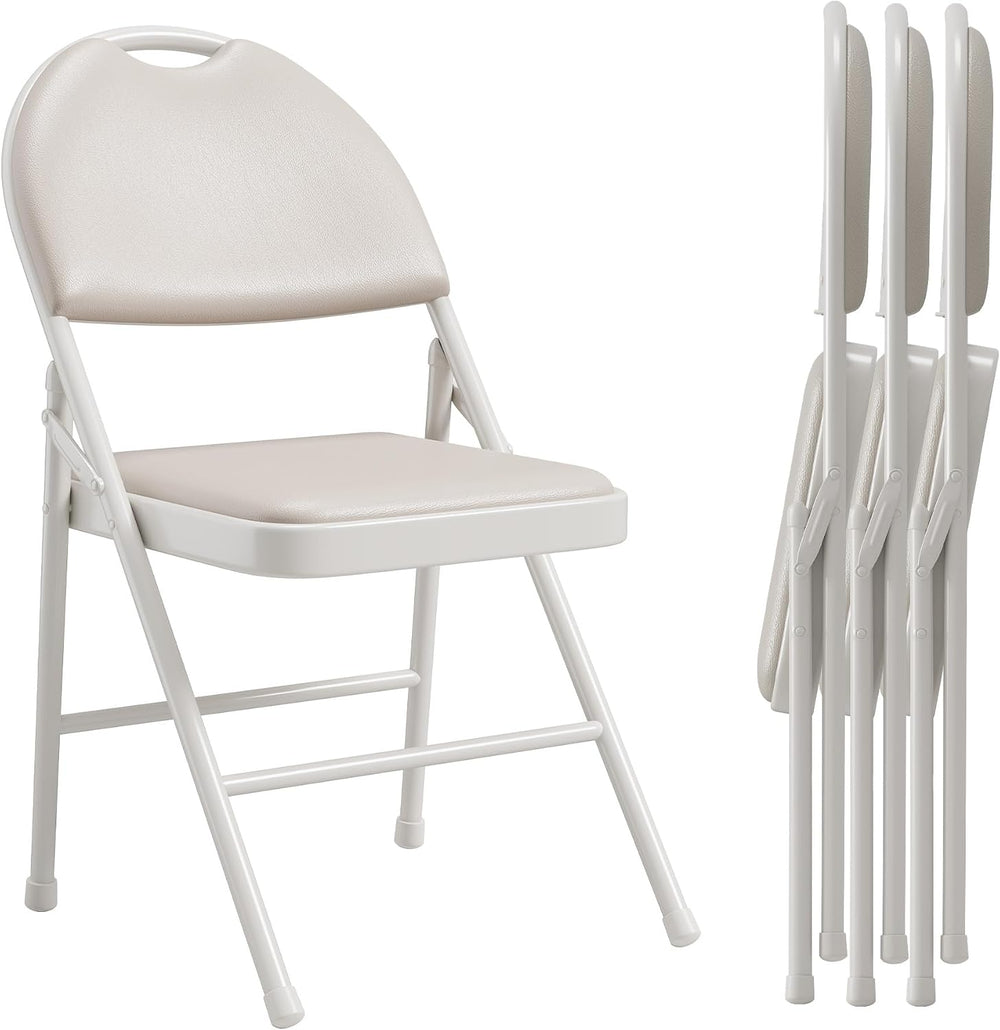 IDEALHOUSE 4 Pack Folding Chairs with PU Leather Padded Cushion, 350lbs Capac...