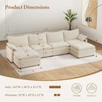 Vesgantti 142" U Shaped Sectional Couch, Comfy Cloud Modular Sectional Sofa with 2 Ottoman Deep Seat Corduroy Modern Cloud Sofa, Modular Sofas for Living Room, Bedroom and Apartment, Beige