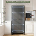 75" Metal Kitchen Storage Cabinet with Doors, Freestanding Steel Pantry Cabinet, 5 Adjustable Shelves, for Dining Room, Black
