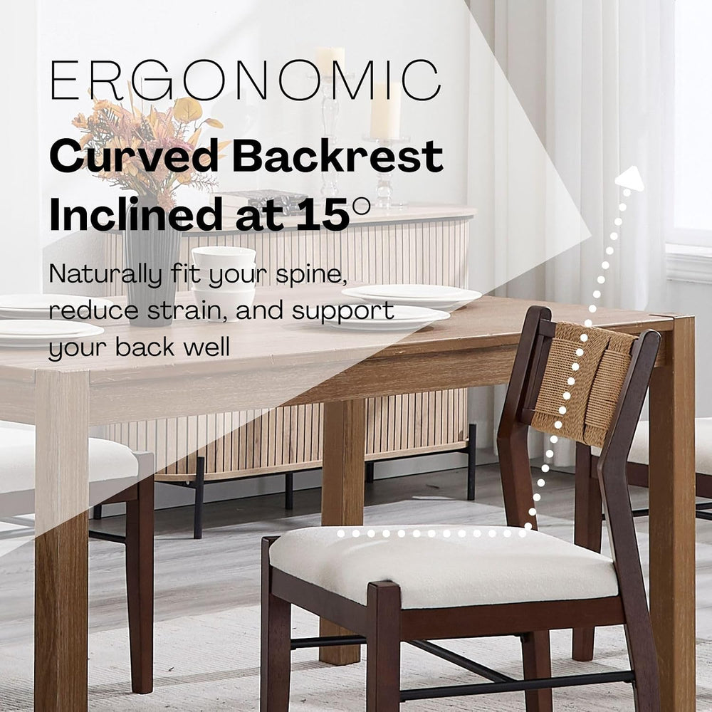 BESTANO Modern Armless Dining Chairs with Rope Woven Back Set of 4, White Che...