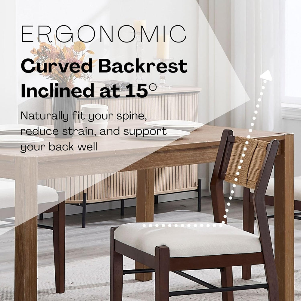 BESTANO Modern Armless Dining Chairs with Rope Woven Back Set of 2, White Uph...