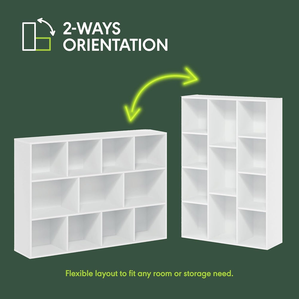 Furinno LUDER Book Shelf, 11-Cube Bookshelf, Reversible Bookcase, 9.4 x 29.1 ...