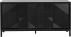 Merax Modern Geometric Accent Cabinet, Vertical Striped Design Sideboard Buffet with Two Drawers, Sliding Doors, Wood Veneer Top, Minimalist Storage Cabinet for Study, Entryway and Living Room, Black