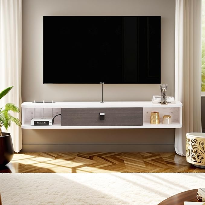 Pmnianhua Floating TV Console,63'' Wall-Mounted Media Console TV Cabi...
