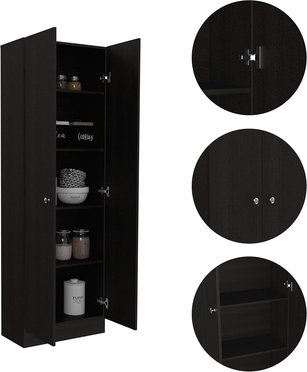Modern Kitchen Pantry, Black Storage Cabinet with 5 Shelves & Double Door...