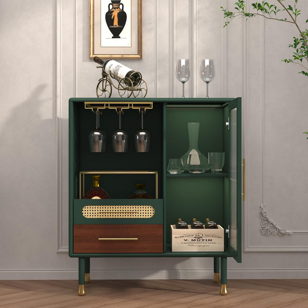 ARTPOWER Modern Coffee Bar Cabinet with Pull-Out Wine Storage, Green | Bar Ca...