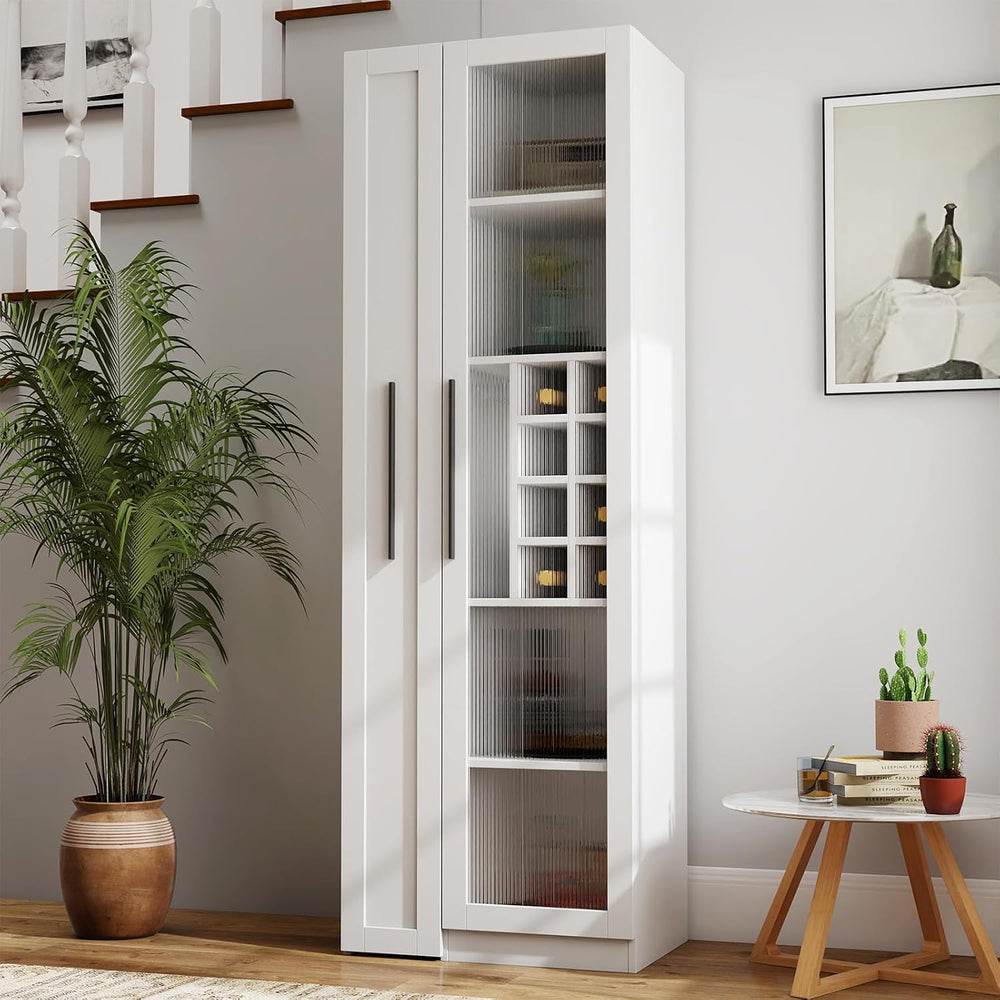 JOYSOURCE Kitchen Hutch Cabinet with 5-Tier Pull-Out Storage Shelves Tall Kit...