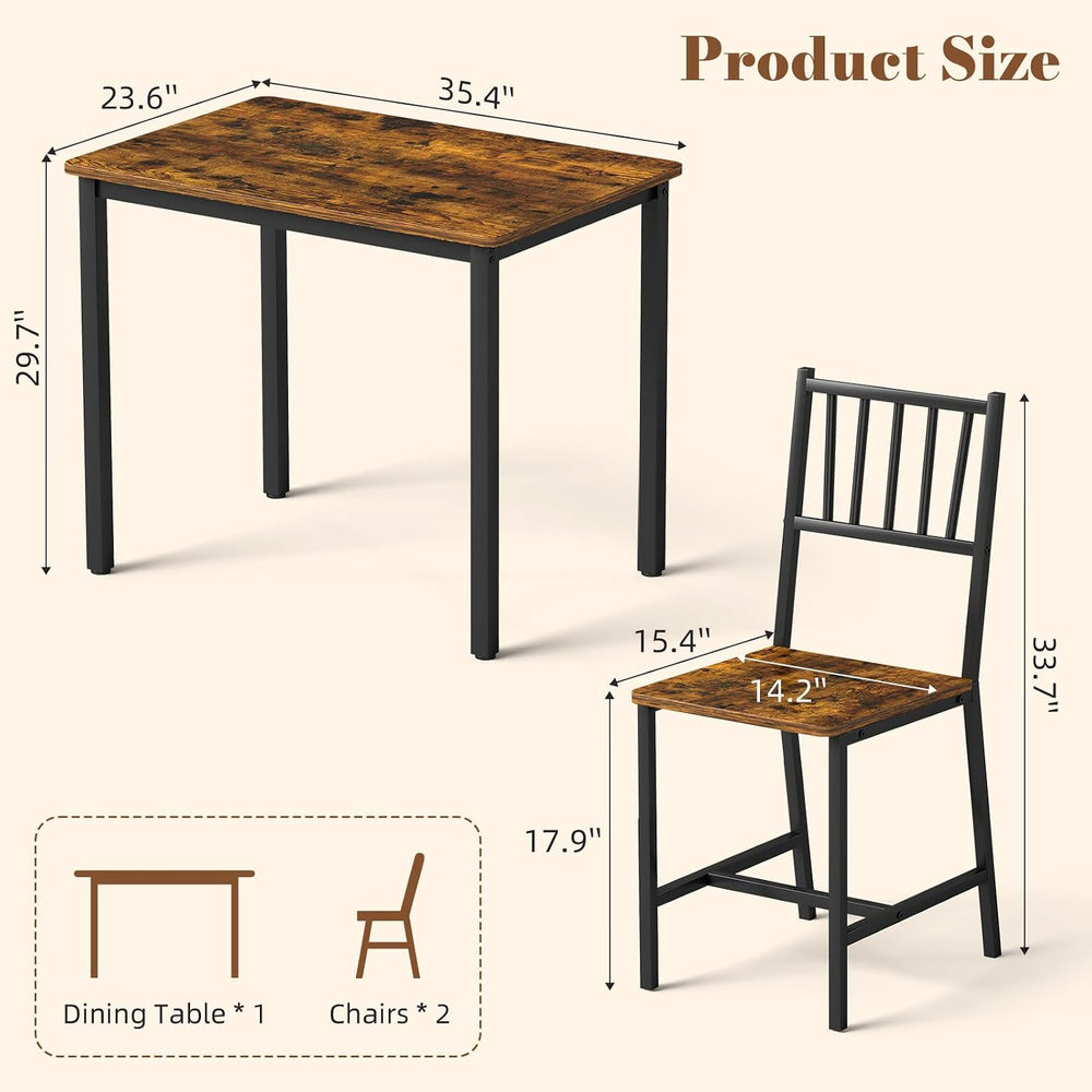 Yafylly Small Space 3 Piece Dining Table Set for 2, Compact Kitchen Table Set...