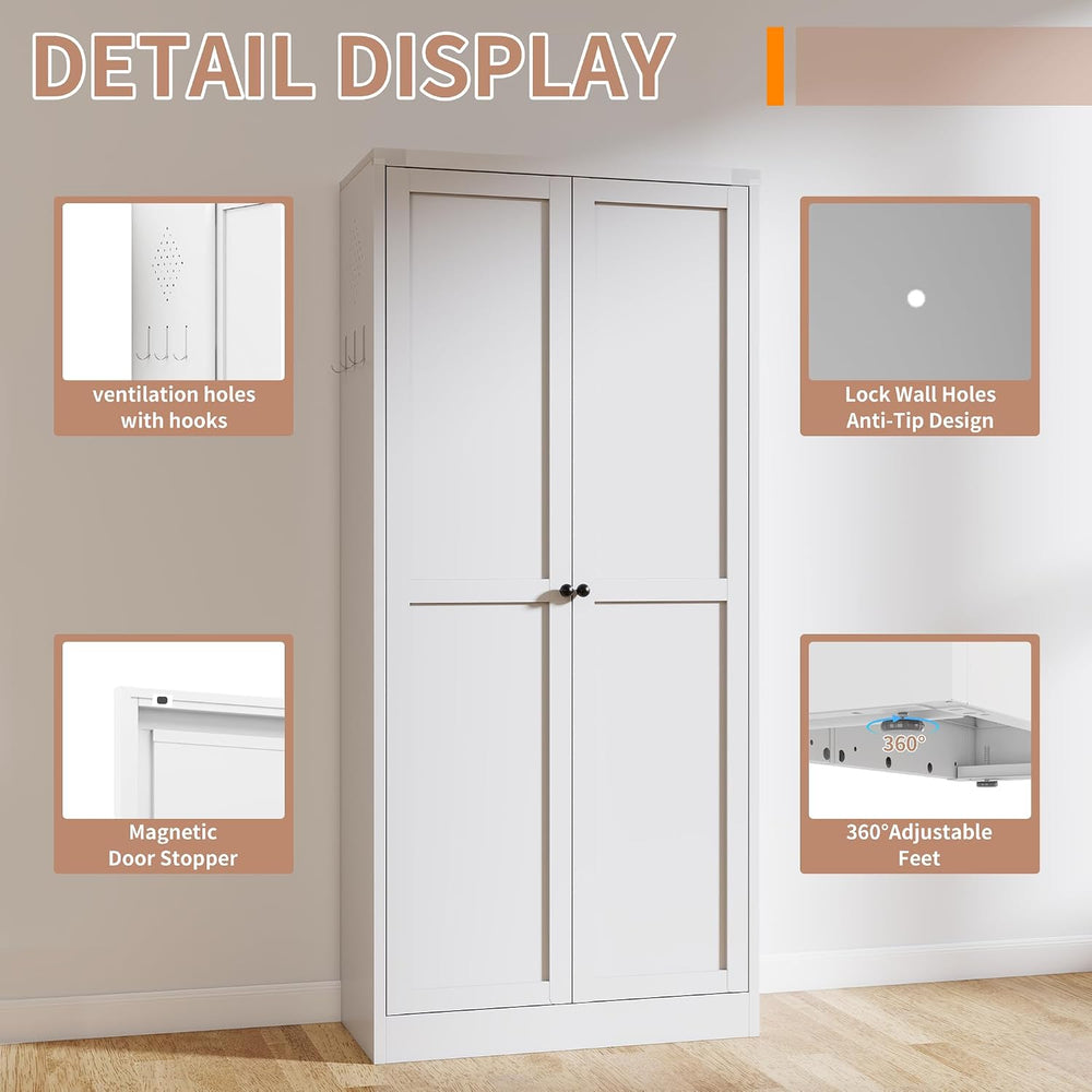 61" White Metal Kitchen Pantry Cabinet Adjustable Storage with 4 Shelves...