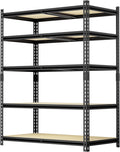 36" W Father&I 5-Shelf-Rack Industrial Metal Shelves Steel Utility Garage/Kitchen Storage Stand Shelving Units Adjustable Heavy-Duty Organizer for Shed/Closet/Pantry/Tote 72" H*36W*16D, Black