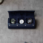 DailyWatch | Watch Roll Travel Case For 3 Watch | Luxury Watch Case In Genuine Leather With Soft Velvet Interior | Watch Case Protect, Store, & Display Your Watches | Navy Blue