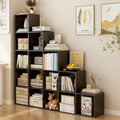 Ladder Cube Storage Bookcase - Wooden L-Shaped 5-Tier Corner Shelf, Reversible 15-Cube Organizer for Home & Office, Black
