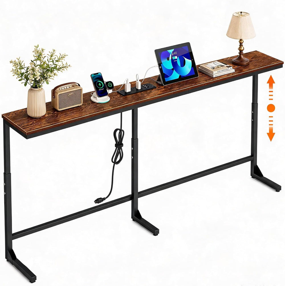 Slim Console Table with Outlet & Height Adjustable, 66'' Behind S...