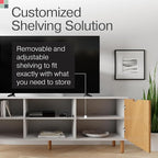 Fluted TV Stand - Media Console & Console Table with Cord Management - Soft-Close Doors & Adjustable Shelves Storage Cabinet - Living Room Entertainment Center - 70-Inch White & Oak
