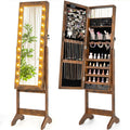 Giantex Standing Jewelry Armoire with Lighted Full Length Mirror, Lockable Jewelry Cabinet Organizer with 20 LED Lights, Adjustable Tilt, Large Storage for Earrings, Rings, Necklaces, Rustic Brown
