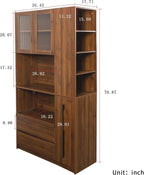 Jmyab 70.87" Tall Kitchen Pantry Cabinet, Kitchen Pantry with 4-Tier Side Shelf and 2 Drawers, Freestanding Storage Cabinet with Microwave Stand for Dining Room, Walnut