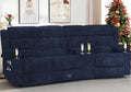 Recliner Sofa with Storage Console, Flip Middle Backrest Design 3-Seater Reclining Sofa with Storage Drawer, USB Ports & Cup Holders, Manual Couch for Living Room (Blue, 3 Seater + Console)