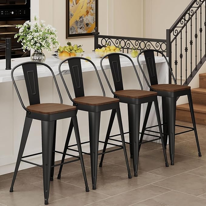 Andeworld Metal Bar Stools Set of 2, 24 inch Counter Height Barstools with Ba...