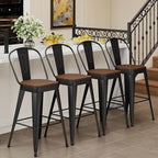 Andeworld Metal Bar Stools Set of 4, 24 inch Counter Height Barstools with Backs Farmhouse Modern High Back Bar Stools with Larger Seat Kitchen Dining Bar Chairs,Matte Black
