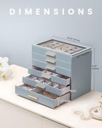 Lolalet Jewelry Box Organizer, 6-Layer Jewelry Organizers and Storage Case with Glass Lid, Ring Earring Bracelet Necklace Holder Organizer, Birthday Christmas Gifts for Women Girls -6Layer, HazeBlue