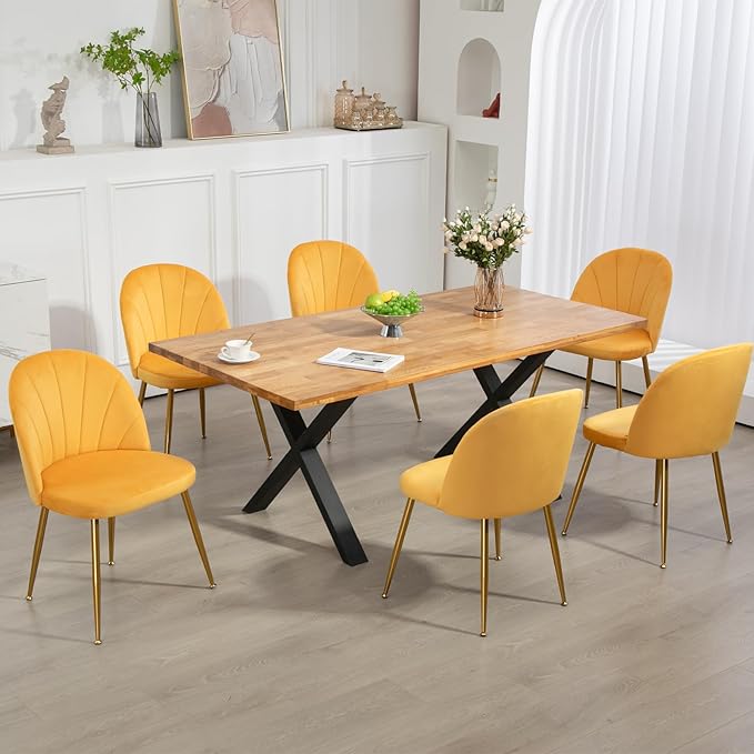 Velvet Dining Chairs Set of 6, Upholstered Mid Century Modern Dining Chairs, ...