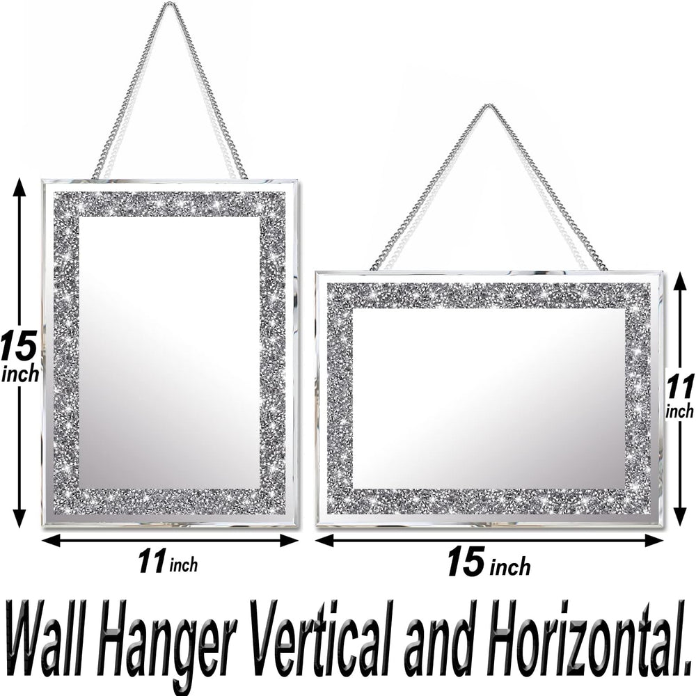 2 Piece Wall Mirrors, Crush Diamond Wall Décor Silver Decorative Mirrors for ...