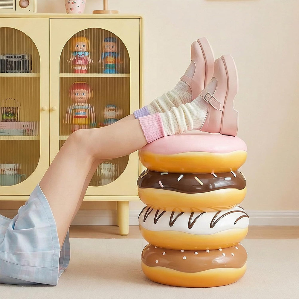 Cynkeyee Donut Shape Foot Stool - 18 Inch Doughnut Chair | Resin Simulated Fo...