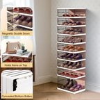 Dollate Foldable Shoe Rack with Clear Magnetic Doors,Portable Shoe Organizer Storage Cabinet on Wheels No Assembly,Large Sneaker Cabinet Bins for Living Room, Cloakroom, Entryway