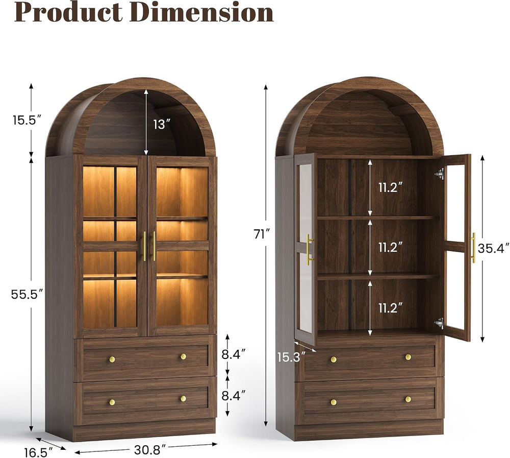 Pamapic Arched Kitchen Pantry Cabinet, 71" Tall Arched Cabinet with LED ...