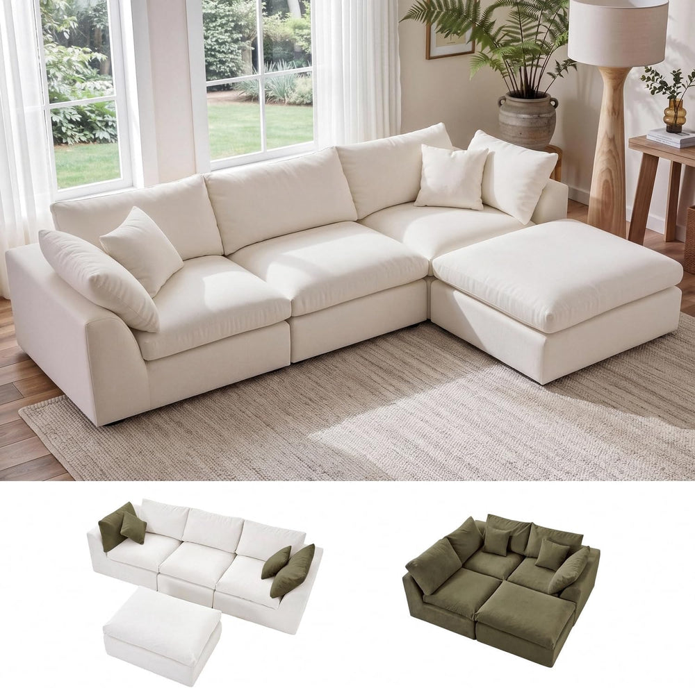 Amsleekey 108" Cloud Sectional Couch with 2 Washable Cover Sets | L-Shap...