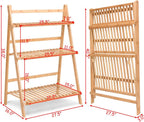 Casart Bamboo Ladder Stand Shelf, Foldable Multifunctional Flower Display Rack, 3-Tier Storage Rack for Home and Office