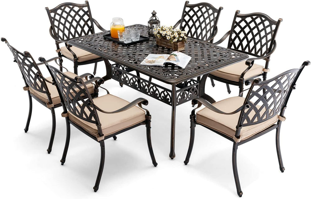 𝗔𝗶𝗹𝗶𝘀𝗺𝗮𝗶𝗹 7 Piece Outdoor Dining Set Cast Aluminum Retro Patio Dining Set for...
