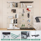 Beauty4U Glass Display Cabinet with 5 Shelves Double Door, Curio Cabinets for Living Room, Bedroom, Office, Black Floor Standing Glass Bookshelf, Quick Installation