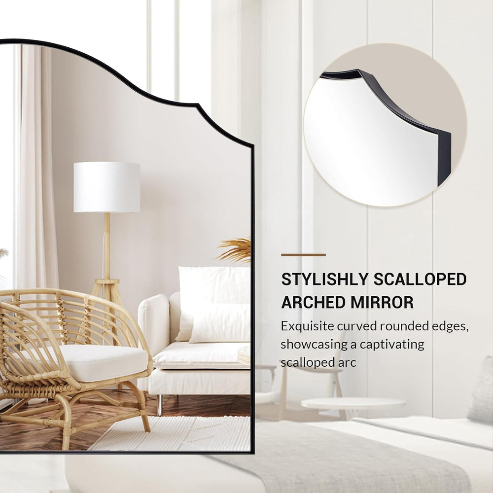ANDY STAR Scalloped Arched Mantel Mirror, 32x28 Inch Black Vanity Mirror in S...