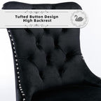 Velvet Upholstered Dining Chairs Set of 2, Modern Style Kitchen Side Chairs with Nailhead Trim and Silver Plated Leg, Metal Pulling Ring for Dining Room Living Room(Black,Set of 2)