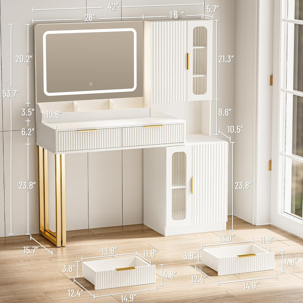 42" Modern Makeup Vanity Desk with Mirror and Lights, Makeup Vanity with...