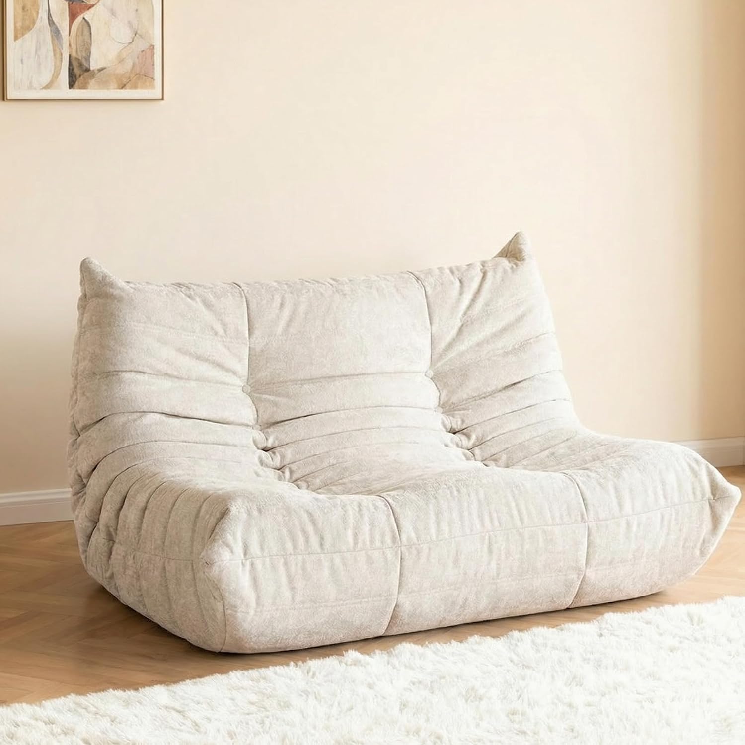 Kasunpul Bean Bag Chair, Giant Bean Bag Chairs for Adults, 2 Seater Lazy Bean Bag Sofa Memory Foam Couch, Loveseat Fireside Chair for Living Room, Bedroom, Office(Beige)