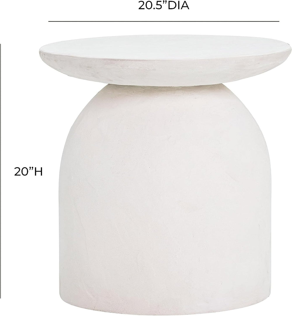 First of a Kind White Concrete Side Table with Smooth Curves - Round Coffee T...