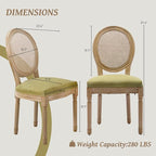 French Country Dining Chairs Set of 6,Farmhouse Upholstered Dining Room Chairs with Round Back and Solid Leg,Rattan Kitchen Chairs for Kitchen/Bedroom/Dining Room,Green