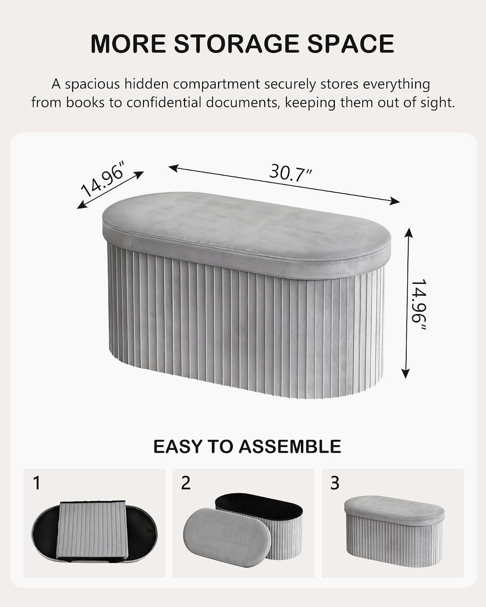 GLAXYFUR Folding Storage Ottoman, Velvet Upholstered Foot Rest, 30 Inches Ova...