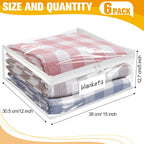 Plastic Storage Bags with Easy-Glide Zipper, Pack of 6, Durable Clear Vinyl Zippered Storage Bags for Clothes Sweaters Comforters Blankets Sheets Bedding (15 x 12 x 5 Inch)