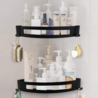 NearMoon Bathroom Shower Caddy 2 Pack, No Drill 304 Stainless Steel Shower Organizer with 2 Hooks (Corner Shelf, Matte Black)