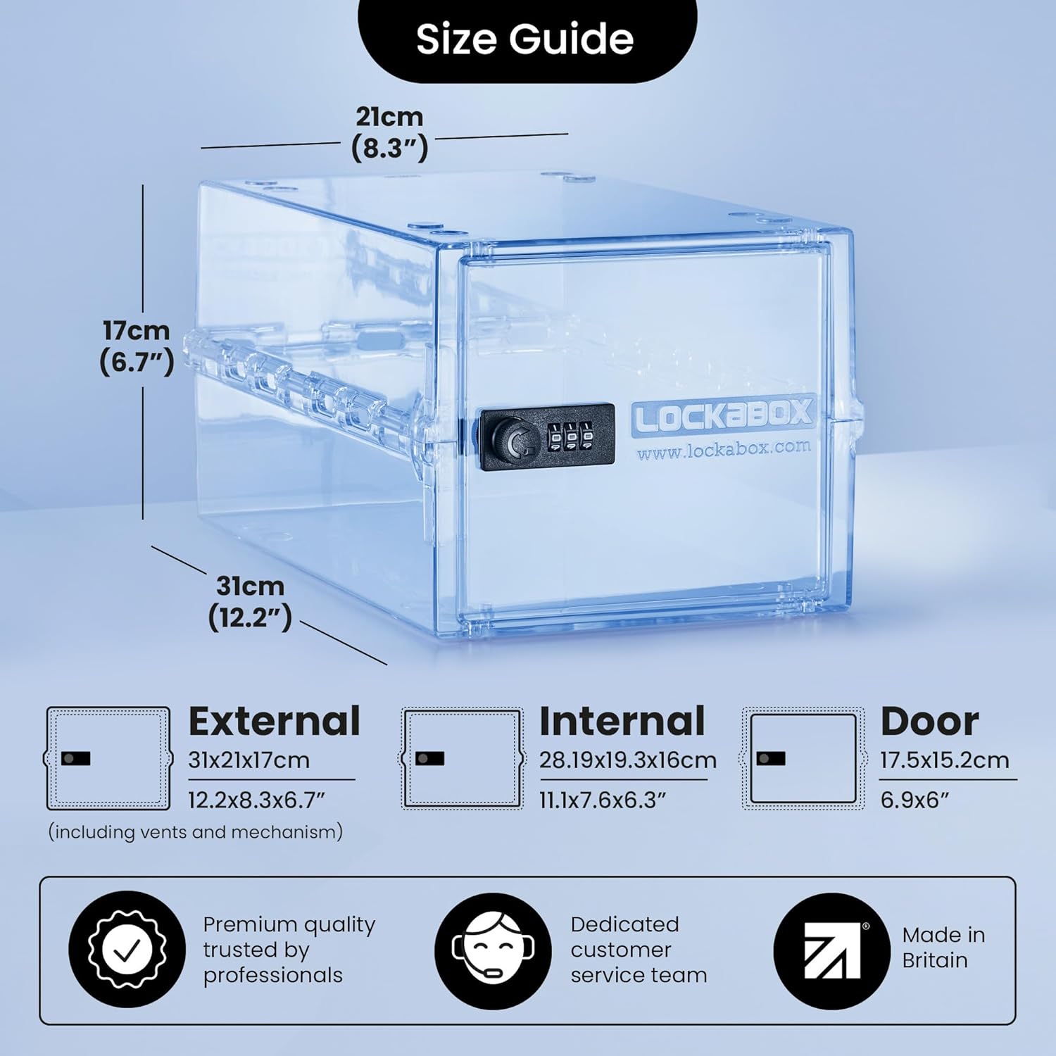 Lockabox One™ | Premium Medicine Lock Box | Medium Medication Lock Box With Code For Medicines, Vitamins & Supplements | External Size 12 x 8 x 6.6 inches (Light Medi Blue)