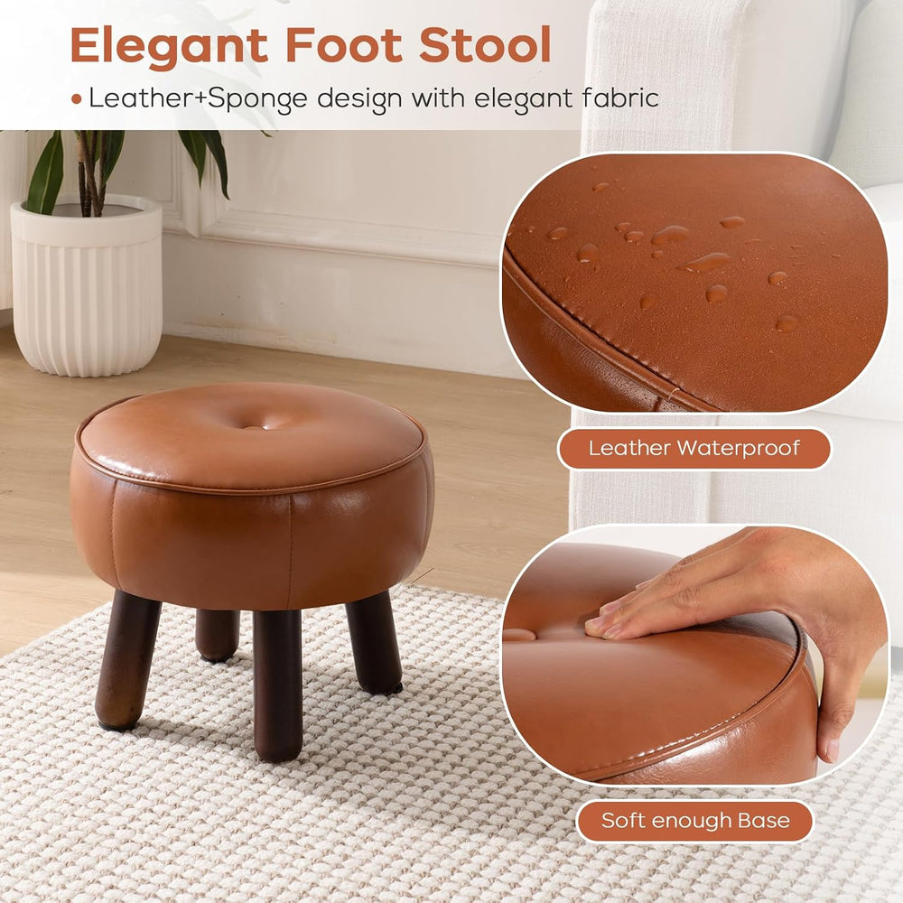 oakvivo Small Foot Stool, 13in Round Faux Leather Pouf Ottoman Foot Rest | Fo...