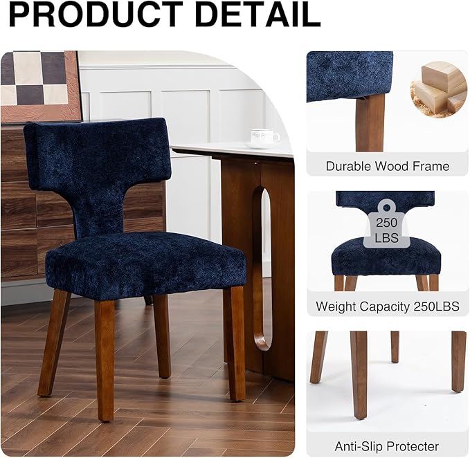 Soft Padded Dining Chairs Set of 4, Modern Farmhouse Upholstered Chairs with Linen Fabric & Rubber Wood Legs, Ergonomic Armless Seats for Dining Room Kitchen Living Room (Blue)