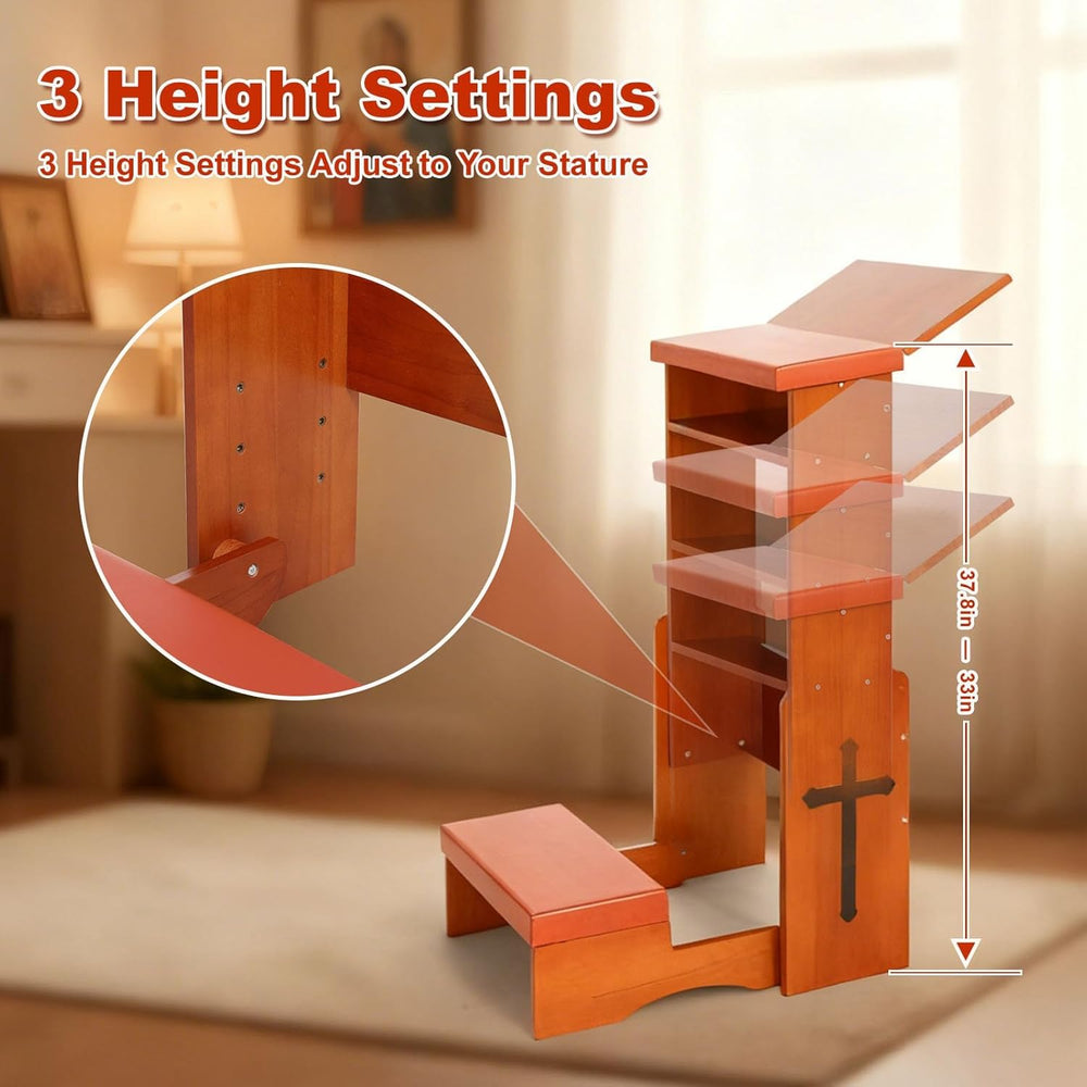 Fanwer Folding Prayer Bench for Home Use - Adjustable Wooden Kneeler for Pray...